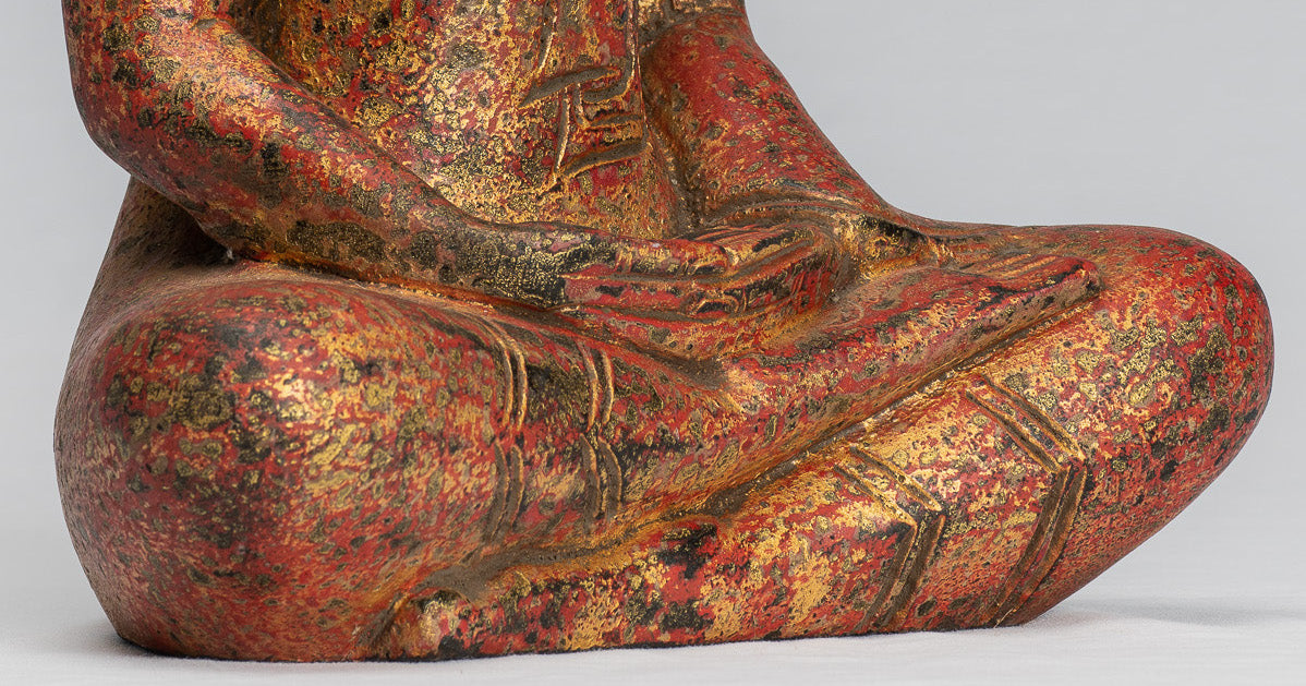 Escultura de Buda - Estatua de Buda de madera de estilo jemer antiguo Dhyana Meditation Mudra - 31 cm/12 "