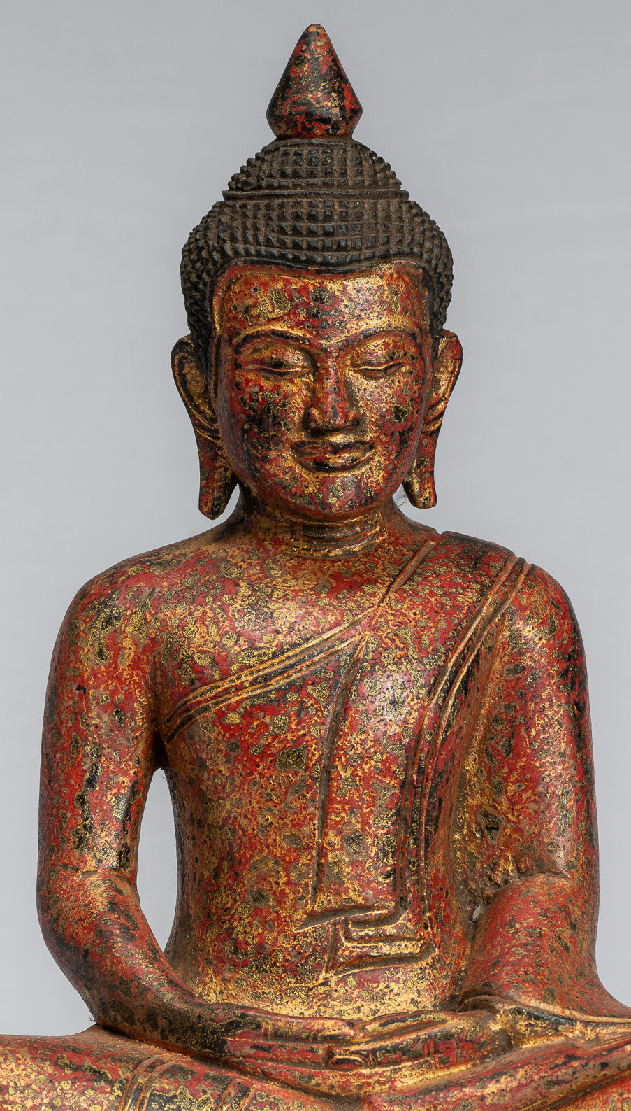 Escultura de Buda - Estatua de Buda de madera de estilo jemer antiguo Dhyana Meditation Mudra - 31 cm/12 "