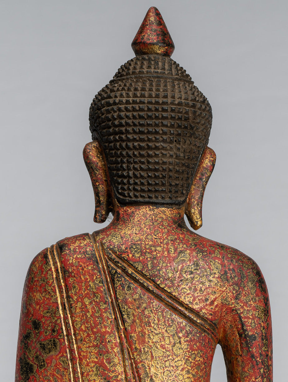 Escultura de Buda - Estatua de Buda de madera de estilo jemer antiguo Dhyana Meditation Mudra - 31 cm/12 "