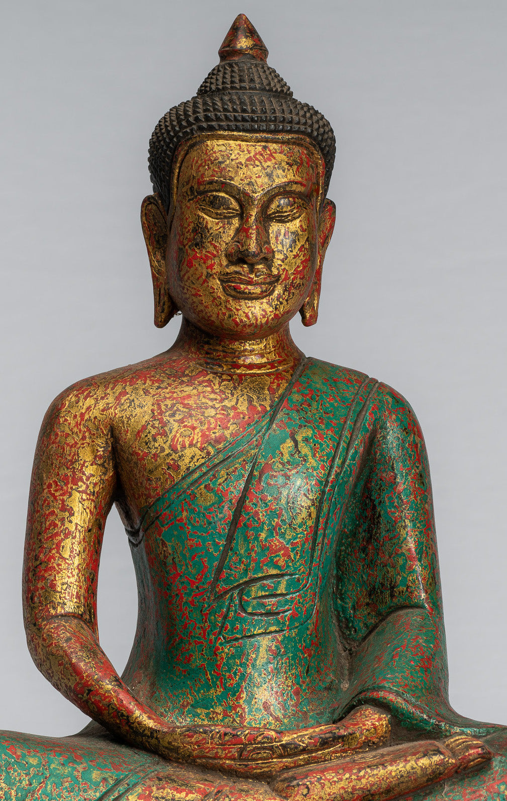 Antique Khmer in stile Khmer Legno Buddha Statue Dhyana Meditation Mudra - 37 cm/15 "