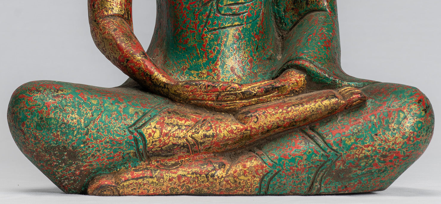 Antique Khmer in stile Khmer Legno Buddha Statue Dhyana Meditation Mudra - 37 cm/15 "