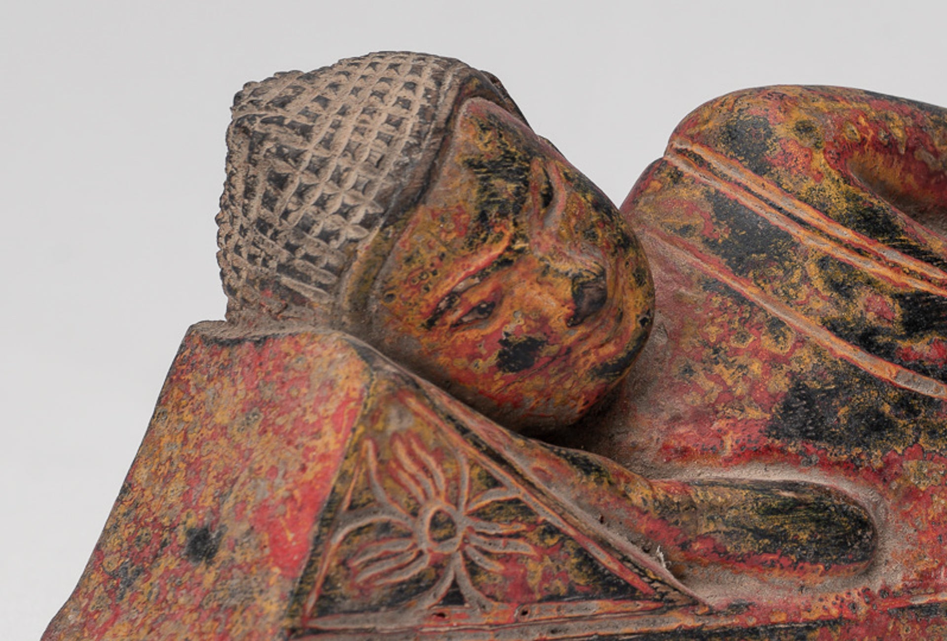 Buddha Statue - Antique Thai Style Wood Reclining Nirvana Buddha Statue - 30cm/12" Long