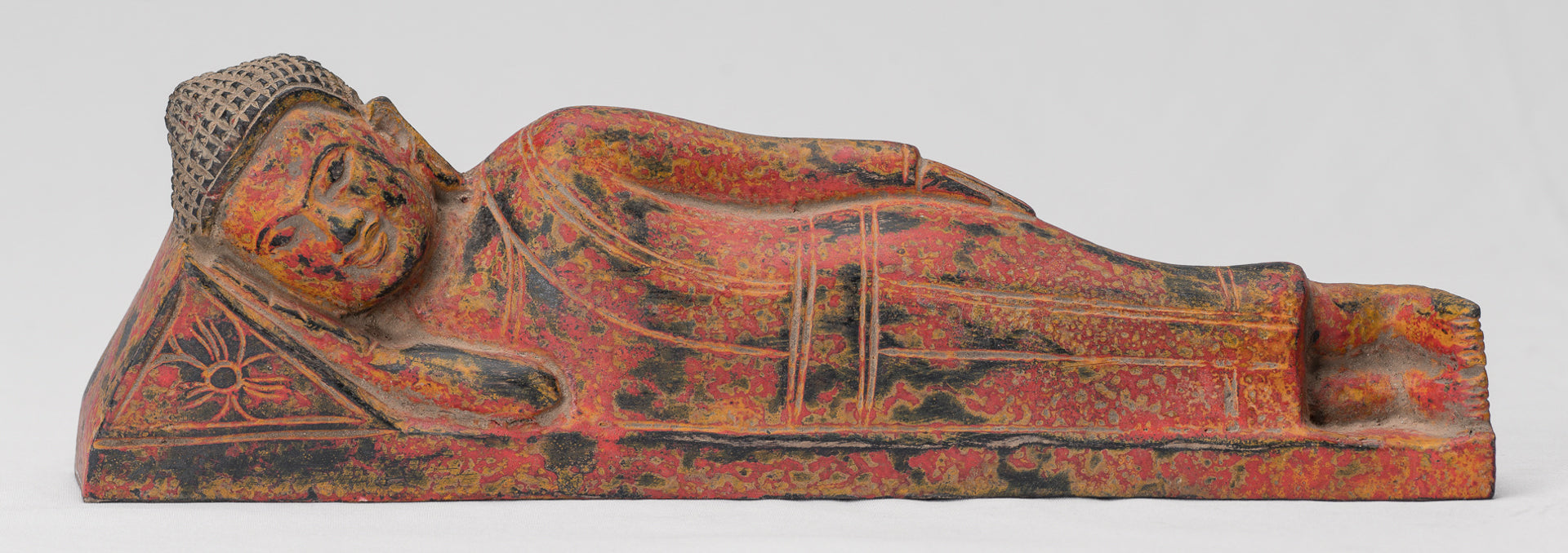 Buddha Statue - Antique Thai Style Wood Reclining Nirvana Buddha Statue - 30cm/12" Long