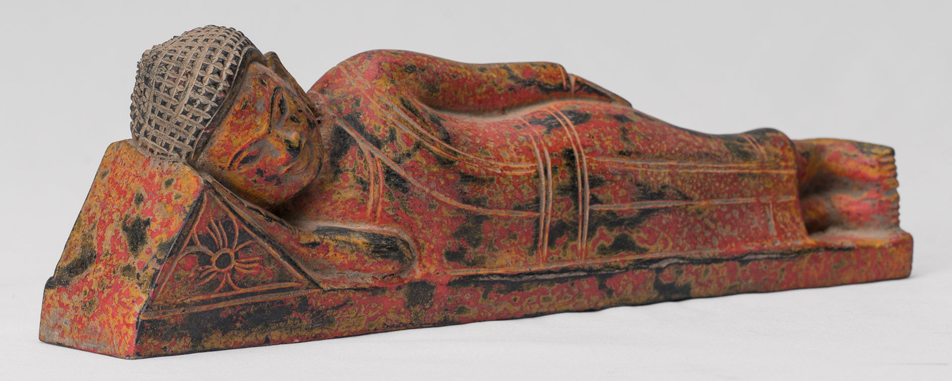 Buddha Statue - Antique Thai Style Wood Reclining Nirvana Buddha Statue - 30cm/12" Long