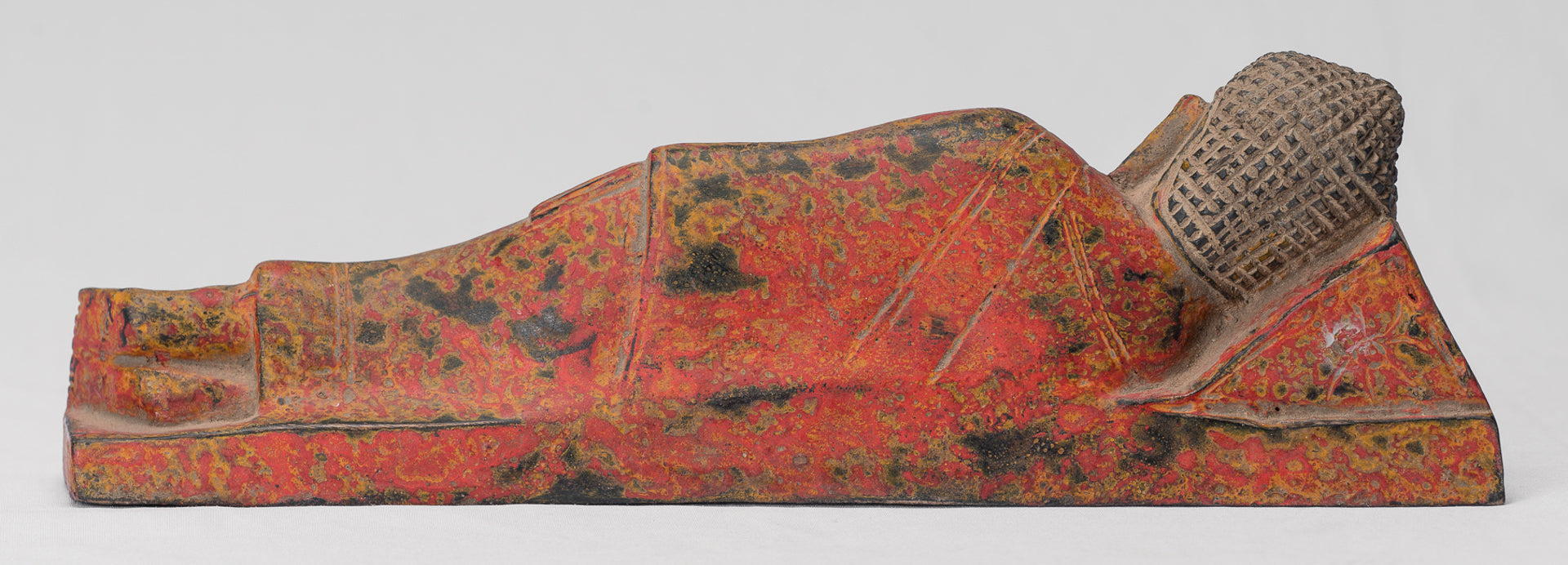 Buddha Statue - Antique Thai Style Wood Reclining Nirvana Buddha Statue - 30cm/12" Long