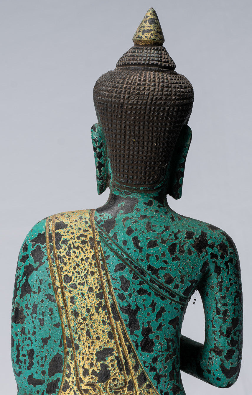 Escultura de Buda - Buda - Estatua de Buda de madera de estilo jemer antiguo de estilo jemer enseñando Mudra - 39cm/16 "