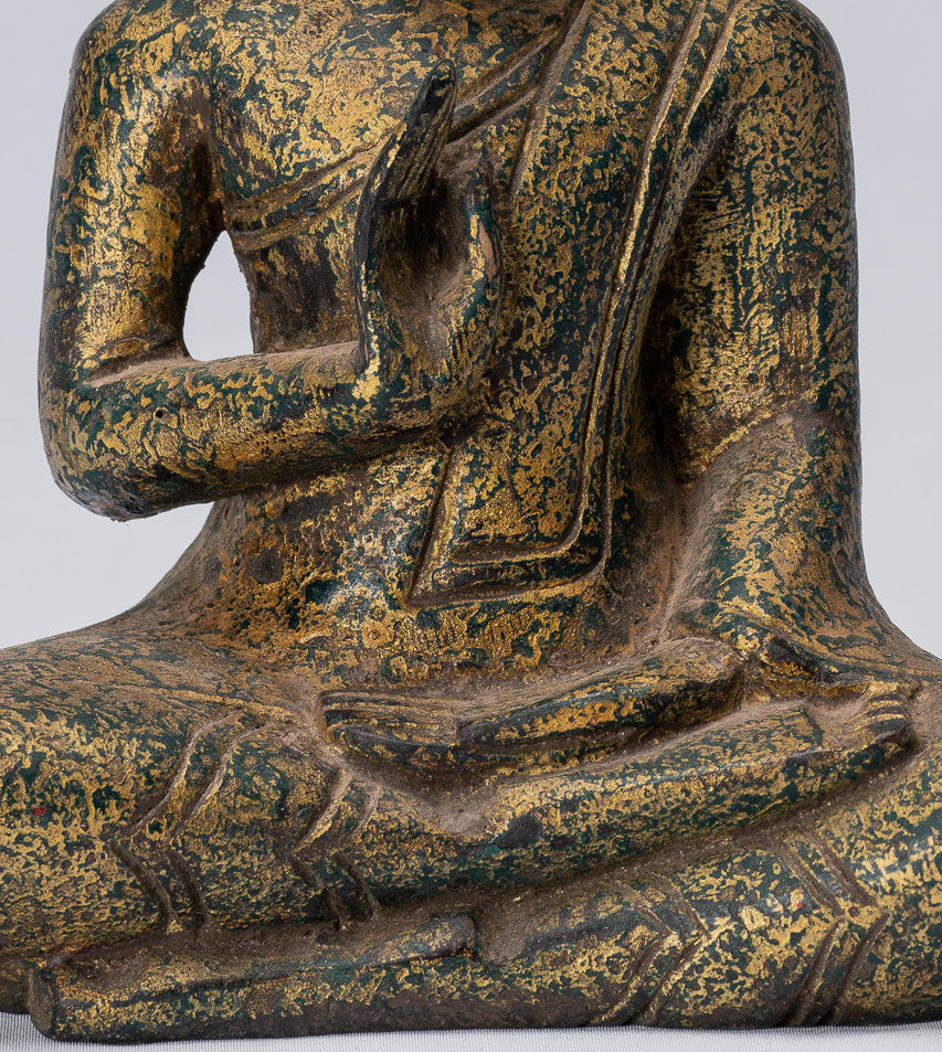 Escultura de Buda - Buda - Estatua de buda de madera de estilo jemer antiguo de estilo jemer enseñando mudra - 21 cm/8 "