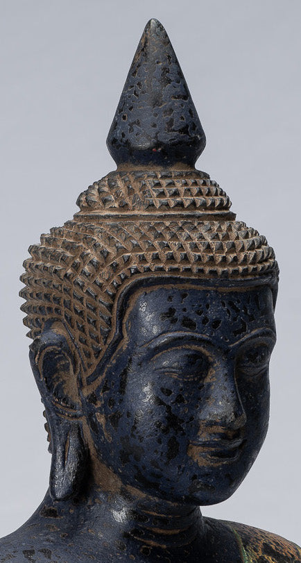 Buddha Sculpture - Antique Khmer in stile Khmer Seduto Buddha Statue Dhyana Meditation Mudra - 40 cm/16 "