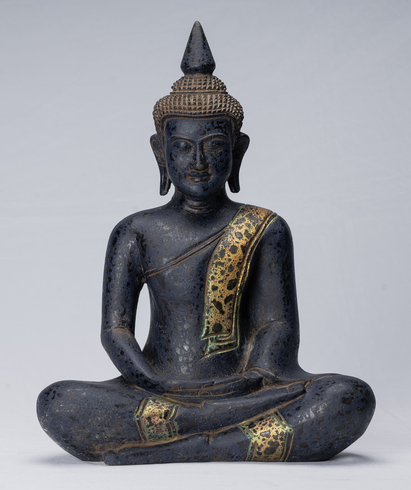 Buddha Sculpture - Antique Khmer in stile Khmer Seduto Buddha Statue Dhyana Meditation Mudra - 40 cm/16 "