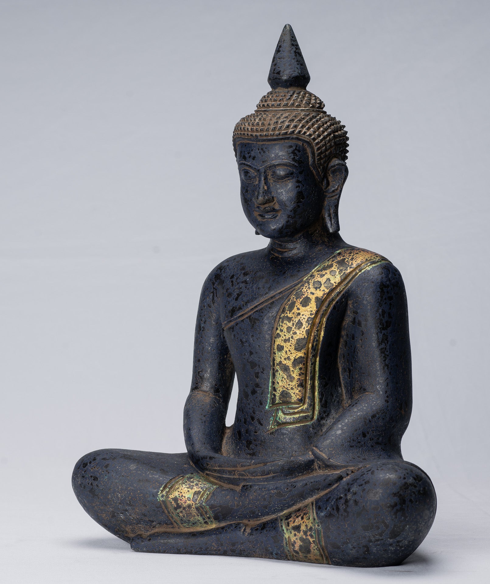 Buddha Sculpture - Antique Khmer in stile Khmer Seduto Buddha Statue Dhyana Meditation Mudra - 40 cm/16 "
