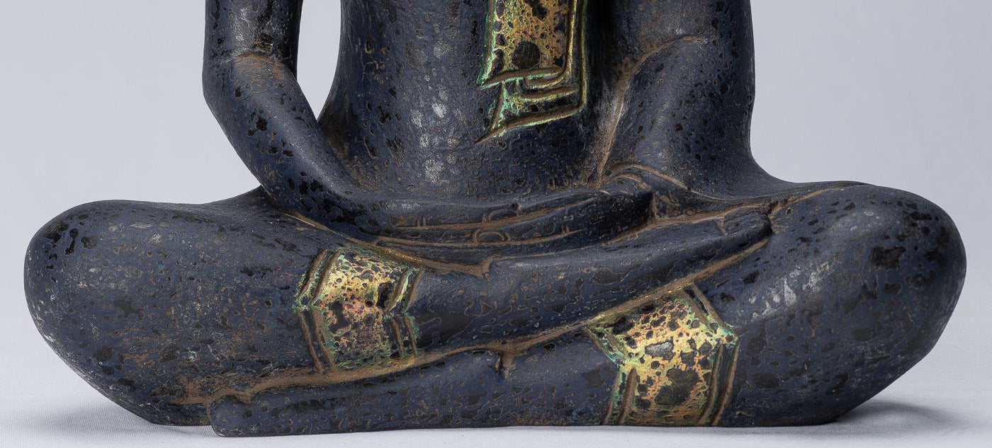 Buddha Sculpture - Antique Khmer in stile Khmer Seduto Buddha Statue Dhyana Meditation Mudra - 40 cm/16 "