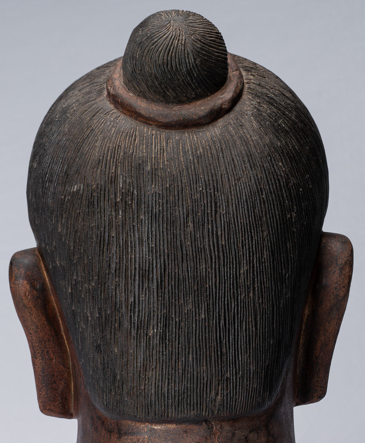 Jayavarman-Statue – antike Holzstatue im Khmer-Stil Jayavarman VII. Kopfstatue – 42 cm/17 Zoll