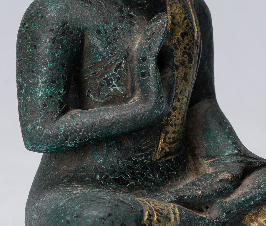 Sculpture de Bouddha – Bouddha – Statue de Bouddha assis en bois de style khmer antique, enseignement Mudra – 20 cm