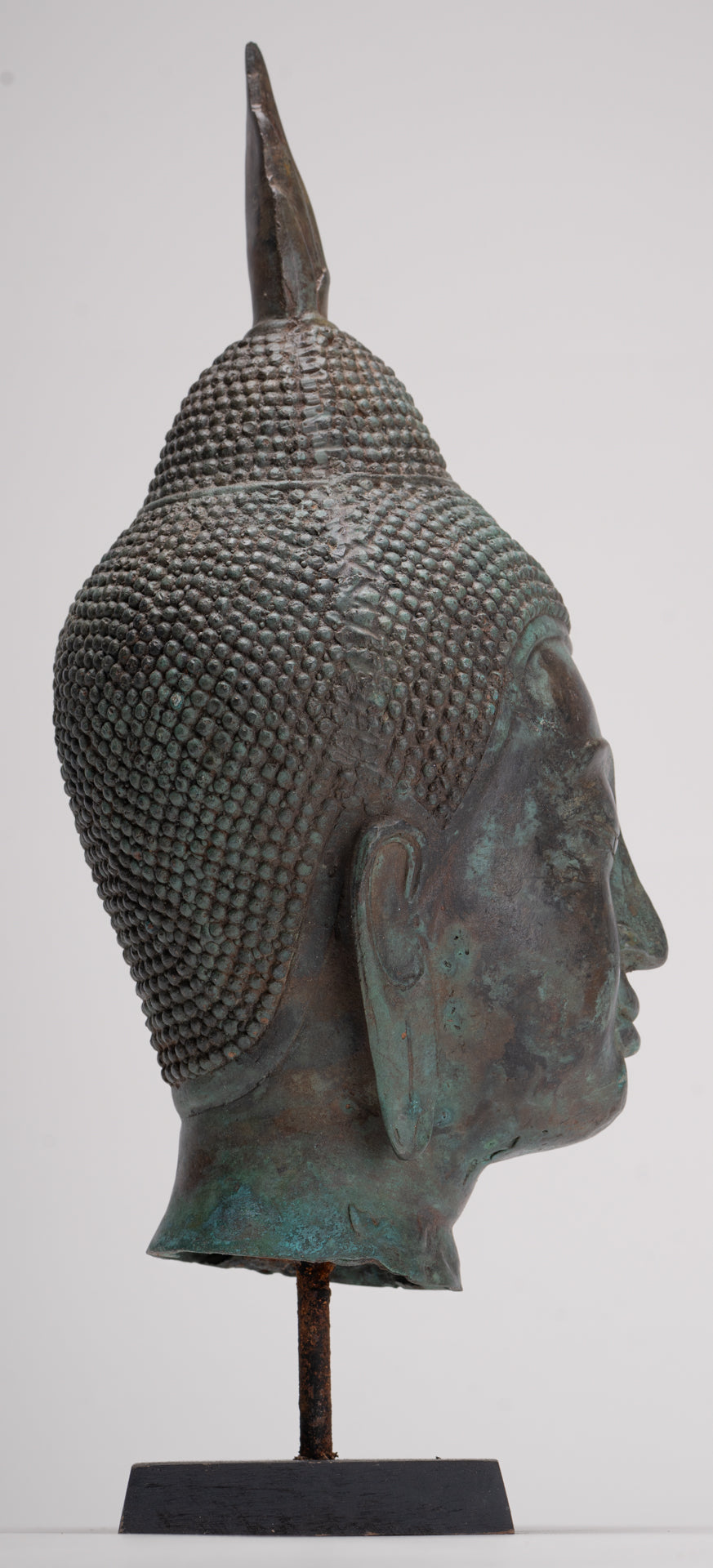 Buddha Head - Antique Thai Style Sukhothai Mounted Bronze Buddha Head - 39cm/16"