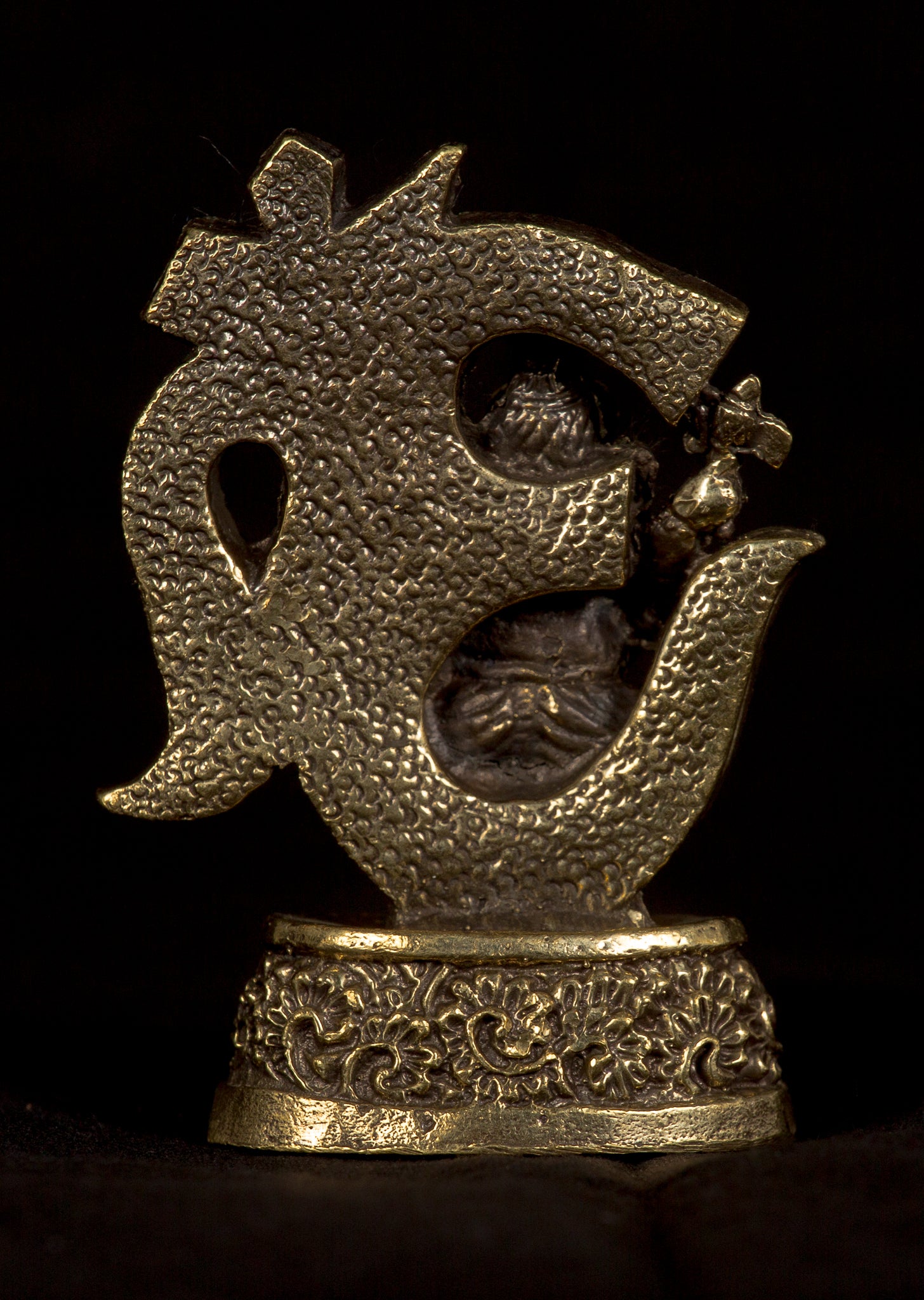 Statua di Ganesha - Thailandia Brass seduta Ganesh e ohm Statue Amulet - 6,5 cm (2,55 ")