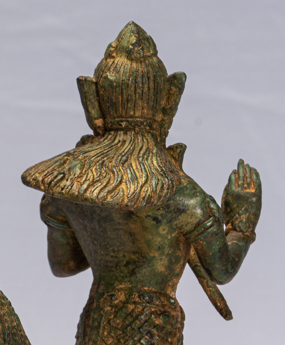 Statue de divinité féminine en bronze de style thaïlandais antique avec queue de Naga - 18 cm/7"