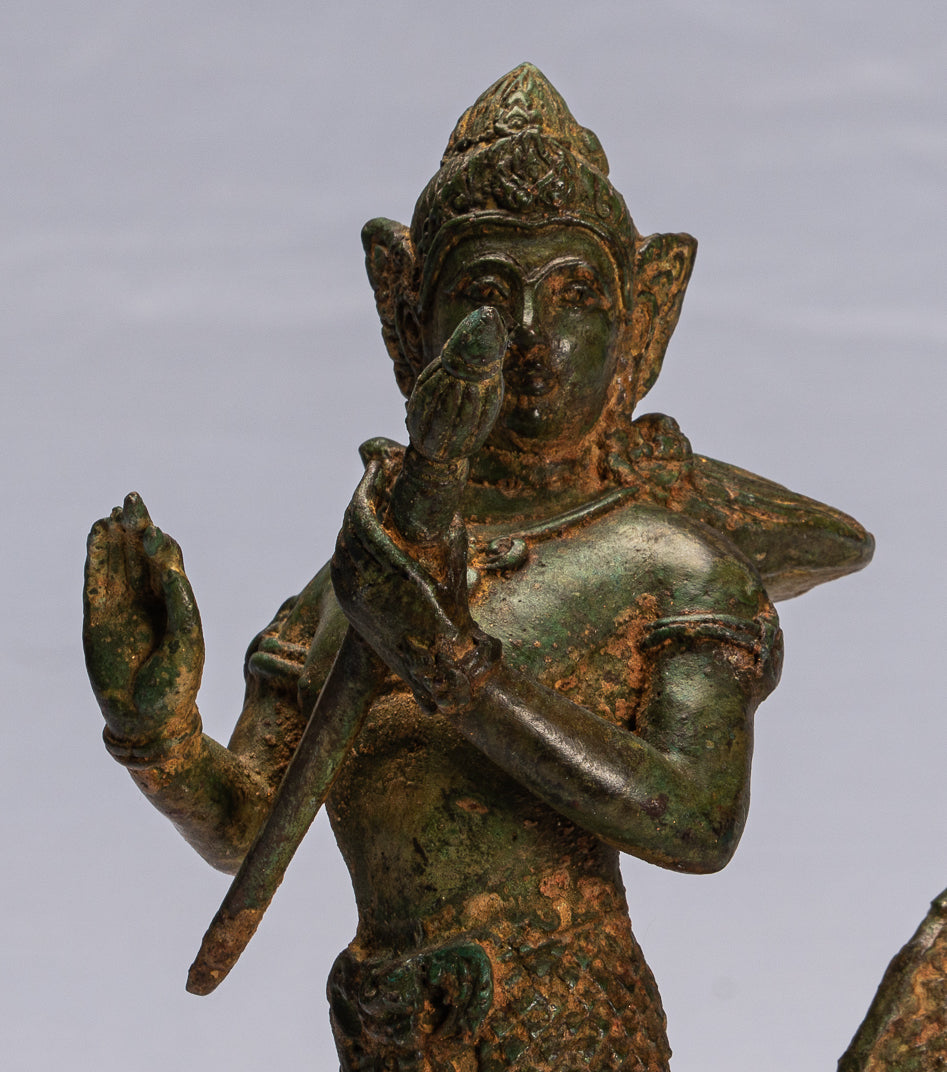 Statue de divinité féminine en bronze de style thaïlandais antique avec queue de Naga - 18 cm/7"