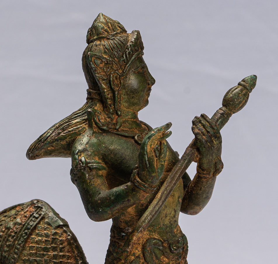 Statue de divinité féminine en bronze de style thaïlandais antique avec queue de Naga - 18 cm/7"