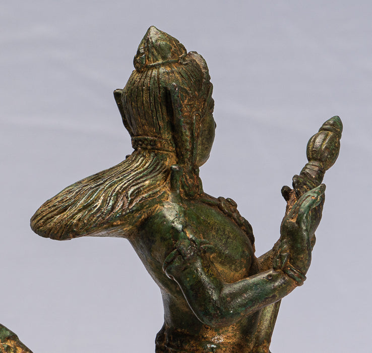 Statue de divinité féminine en bronze de style thaïlandais antique avec queue de Naga - 18 cm/7"