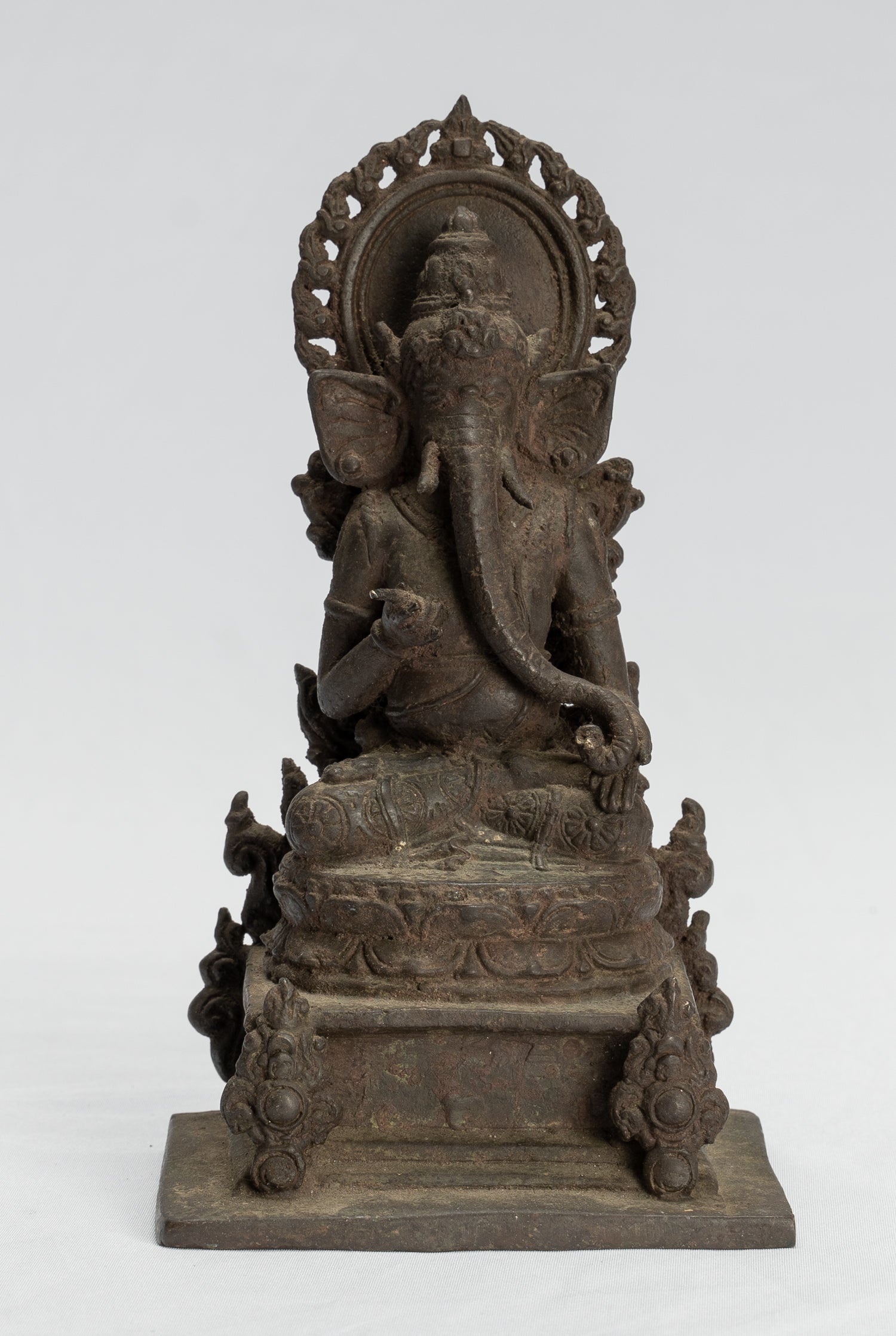 Statua Ganesha - Antique Statue Ganesha in stile giavanese in bronzo indonesiano - 18 cm/7 "