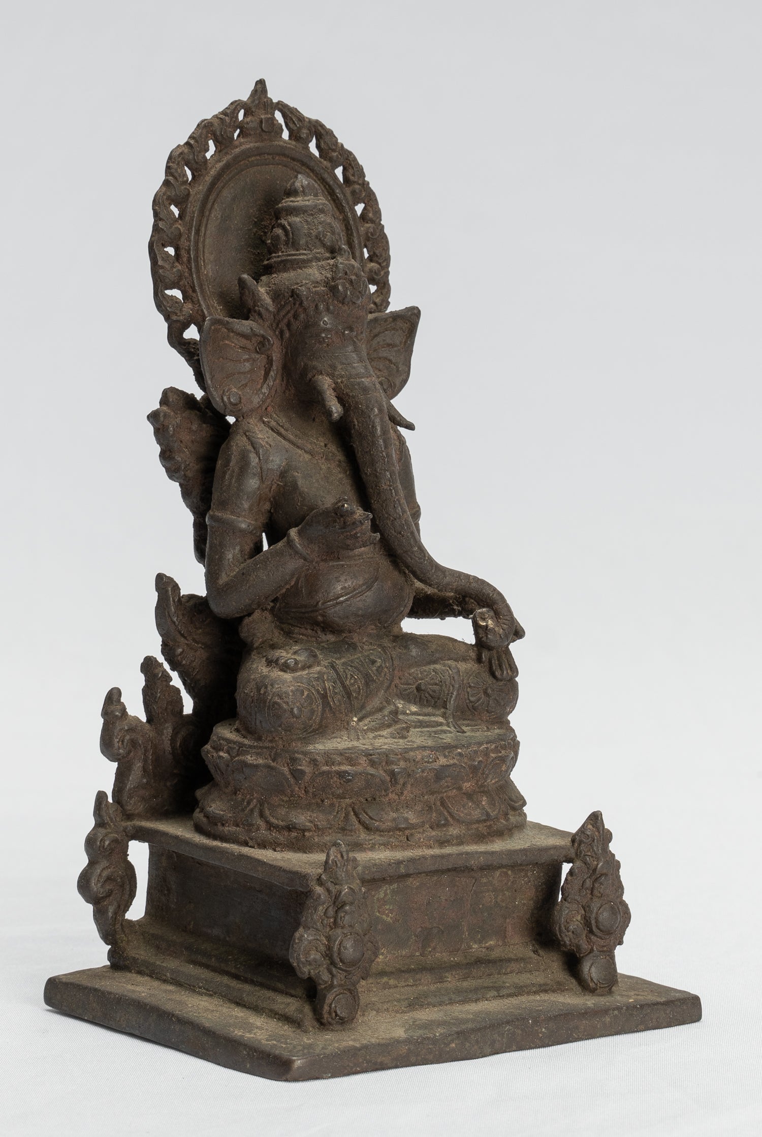 Statua Ganesha - Antique Statue Ganesha in stile giavanese in bronzo indonesiano - 18 cm/7 "