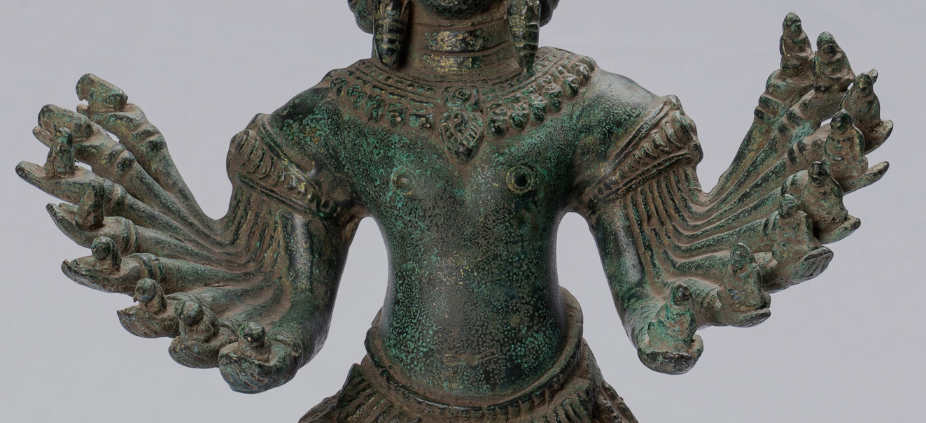 Antique Khmer Style Standing Bronze Angkor Wat Hevajra Statue-59cm/24 " Tall