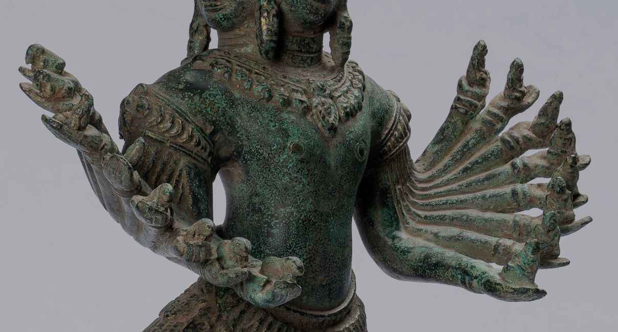 Antique Khmer Style Standing Bronze Angkor Wat Hevajra Statue-59cm/24 " Tall