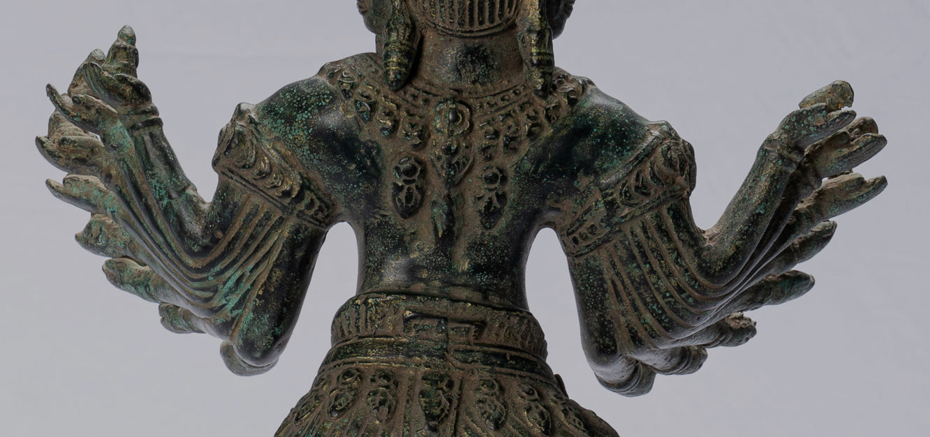 Antique Khmer Style Standing Bronze Angkor Wat Hevajra Statue-59cm/24 " Tall