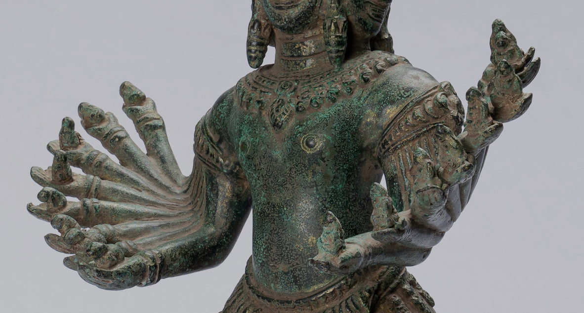 Antique Khmer Style Standing Bronze Angkor Wat Hevajra Statue-59cm/24 " Tall