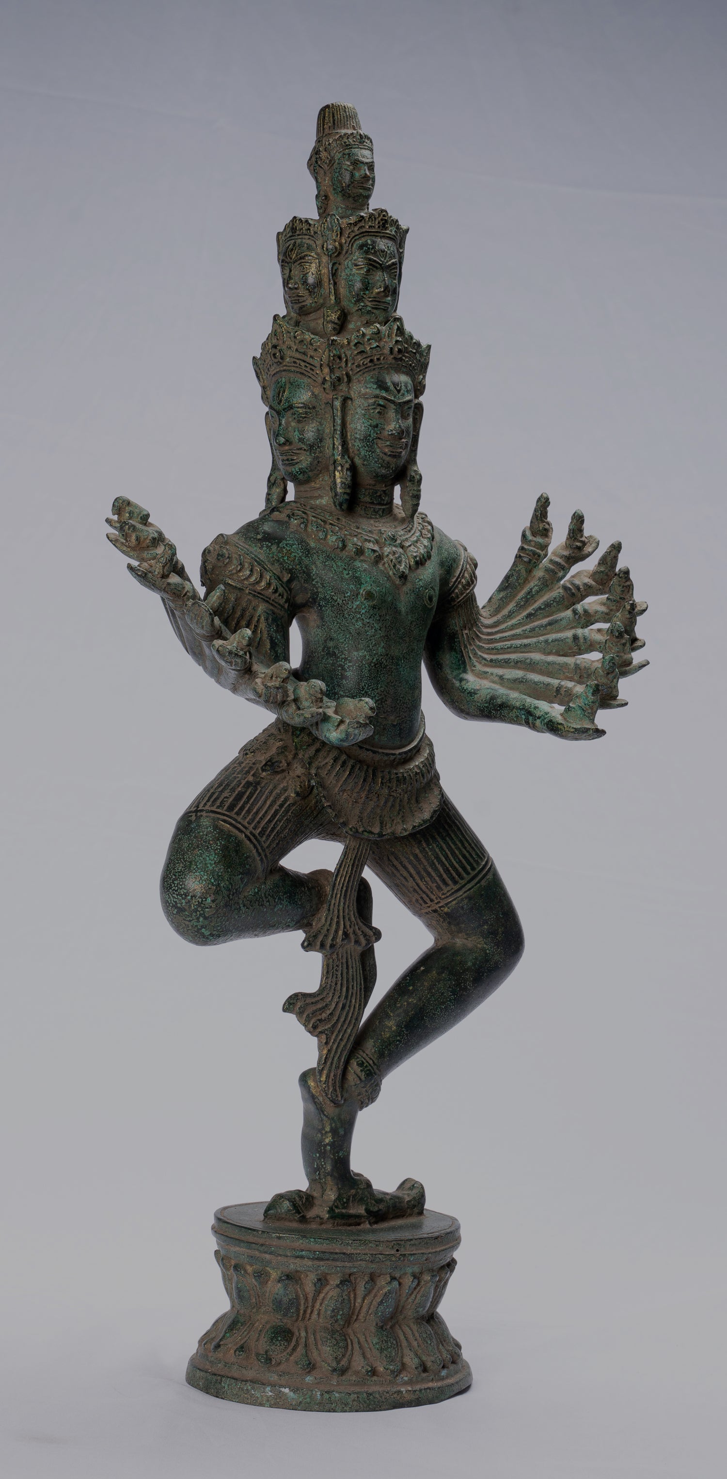 Antique Khmer Style Standing Bronze Angkor Wat Hevajra Statue-59cm/24 " Tall