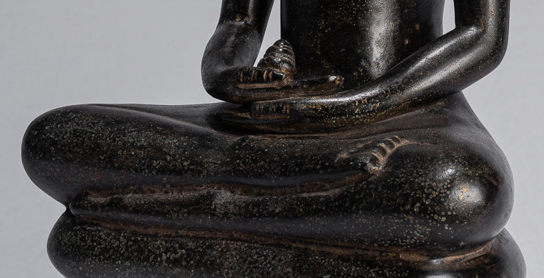 Buddha Statue - Antique Khmer Style Bronze Seated Meditation Naga Buddha Statue - 42cm/17"
