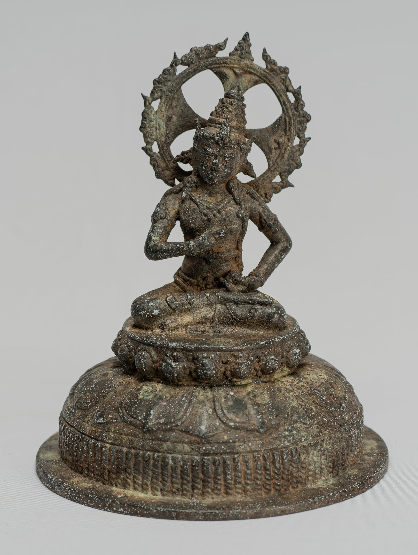 Tara Statue-Antique Java Style Majapahit Seated Bronze Devi Tara Statue-18cm/7 "