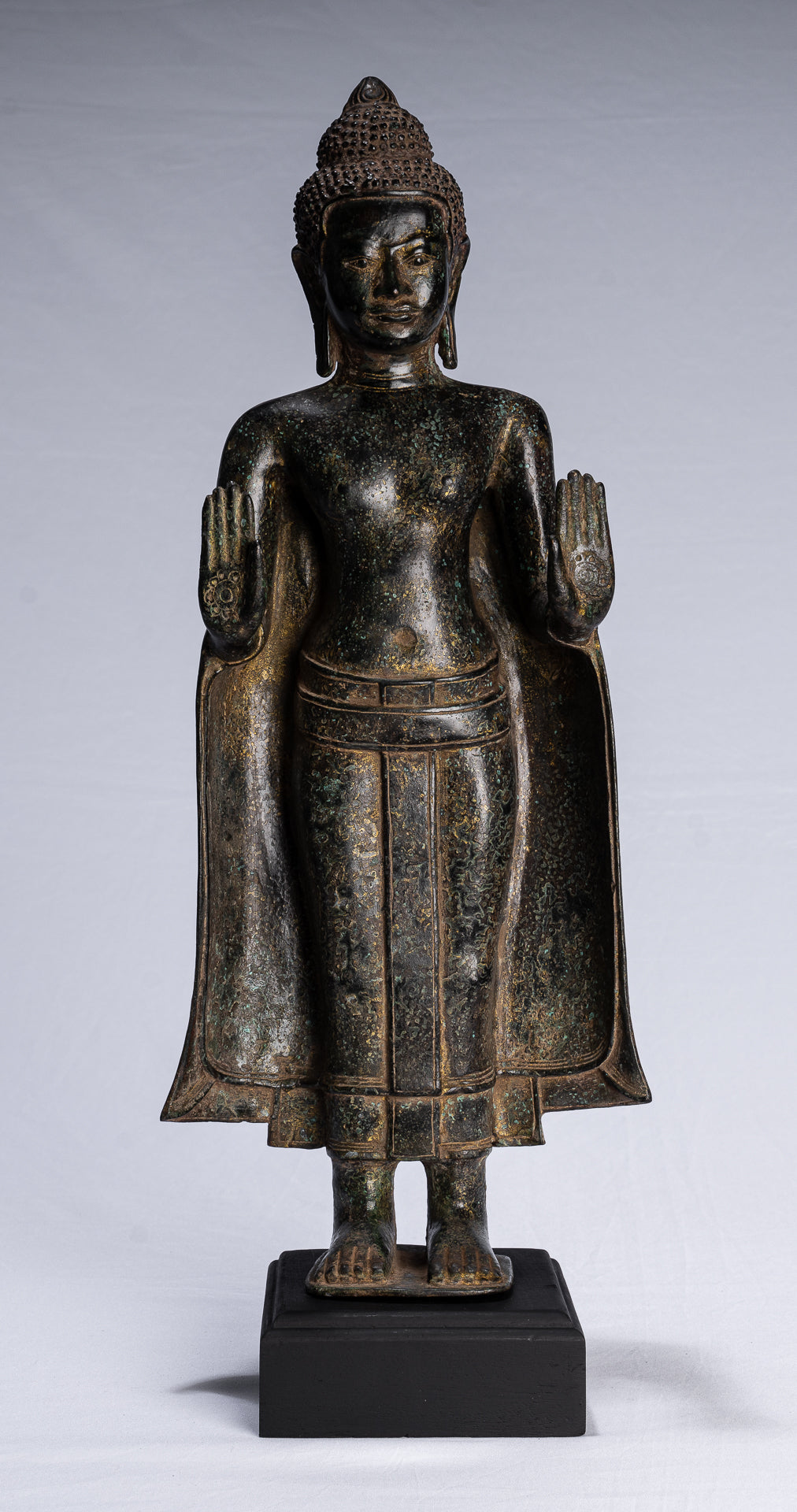 Statue de Bouddha – Statue de Bouddha de protection Abhaya debout en bronze de style khmer antique – 50 cm