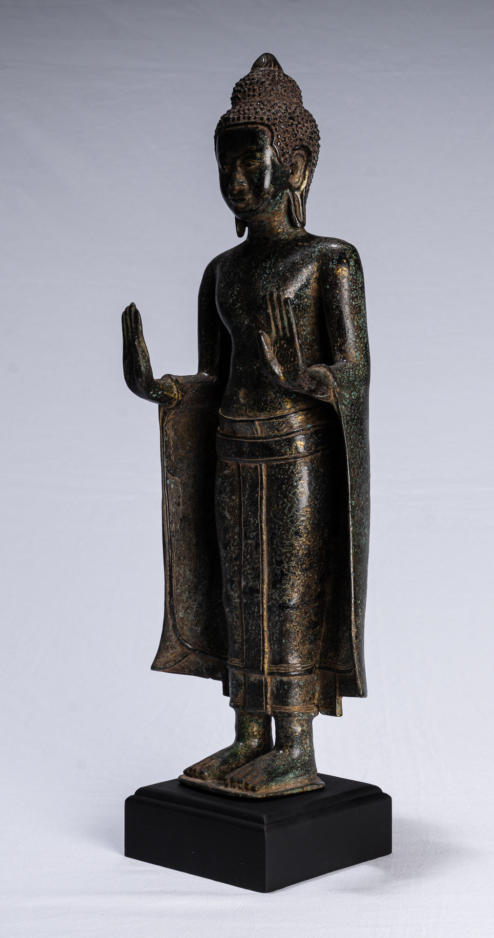 Statue de Bouddha – Statue de Bouddha de protection Abhaya debout en bronze de style khmer antique – 50 cm