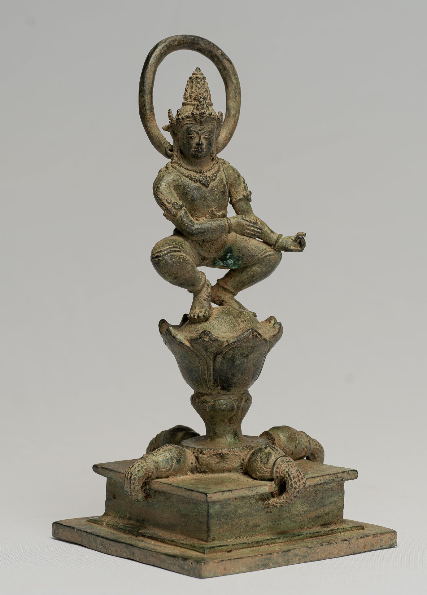 Tara Statue - Antique Java Style Majapahit Seated Bronze Devi Tara Statue - 26cm/10"