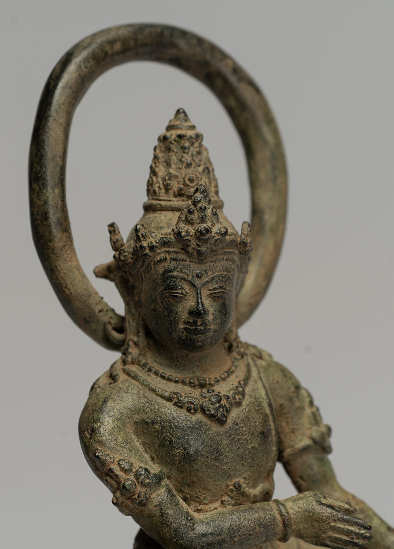 Tara Statue - Antique Java Style Majapahit Seated Bronze Devi Tara Statue - 26cm/10"