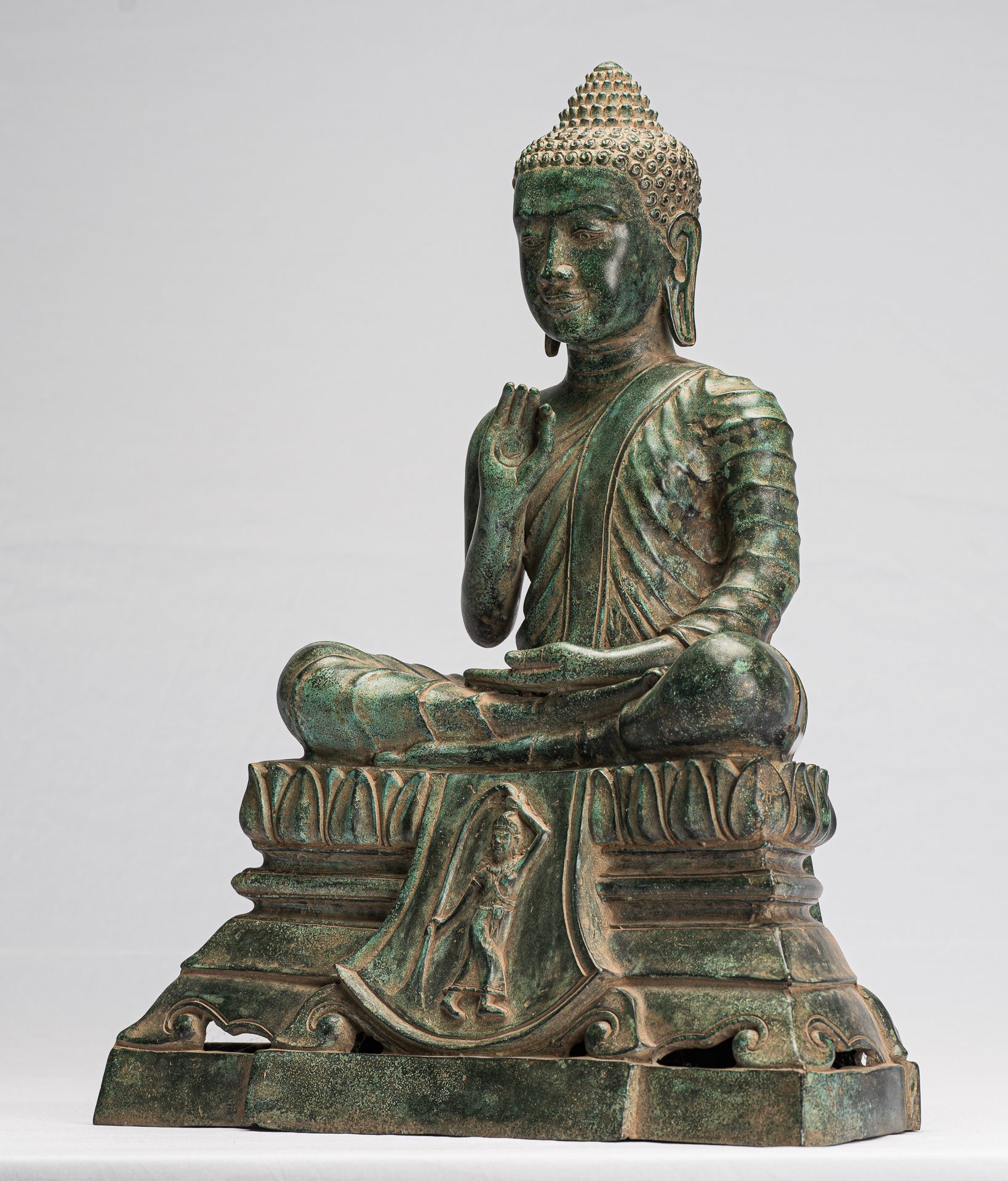 Estatua de Buda - Estatua de bronce de bronce antiguo de estilo jemer dharmachakra enseñando mudra - 51cm/20 "