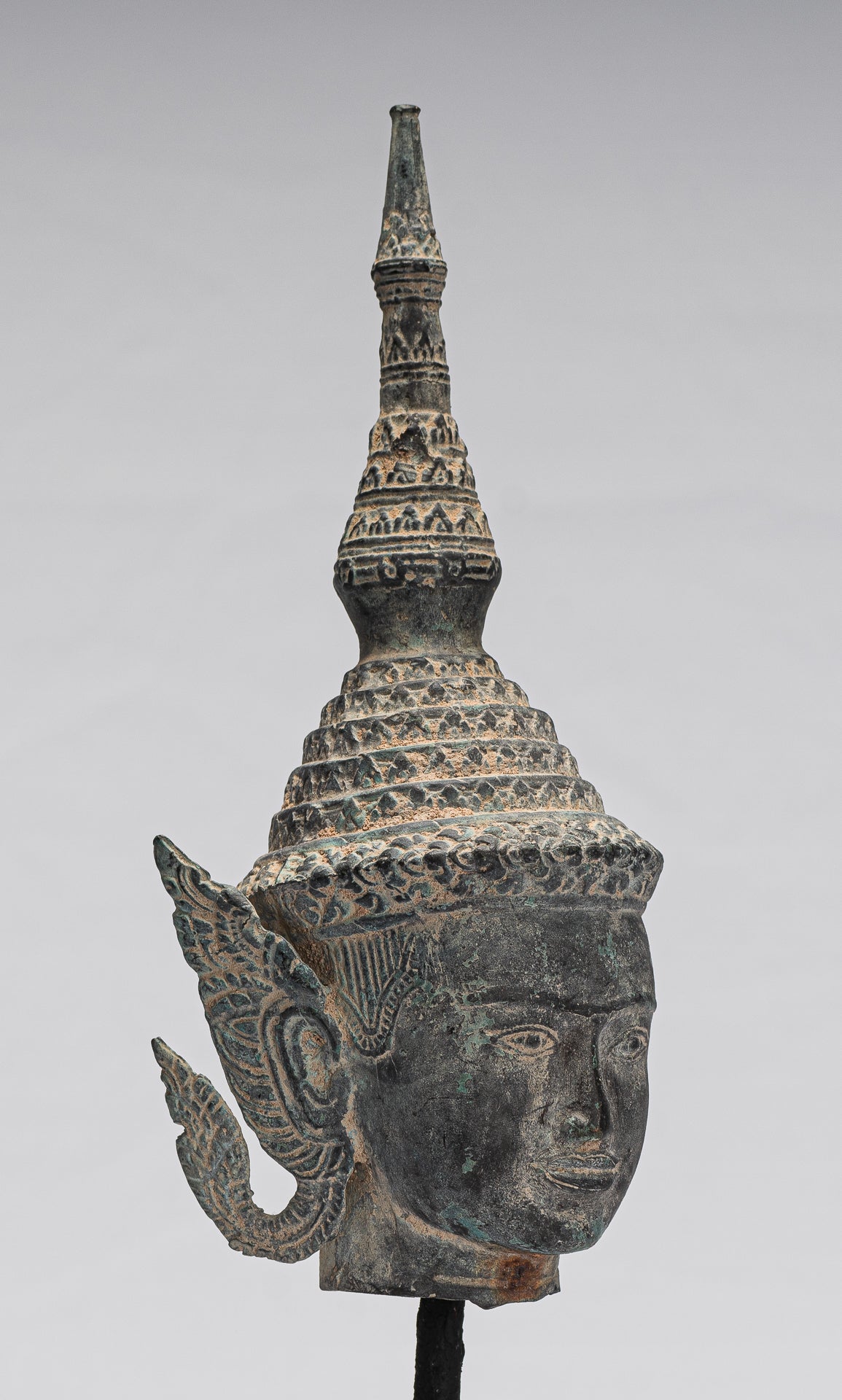 Buda - Estatua de cabeza de bronce de bronce de estilo tailandés de tailandés de antigüedades - 32 cm/13 "