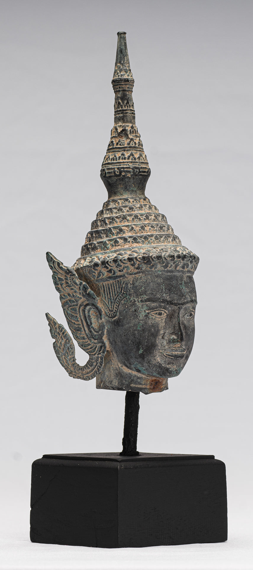 Buda - Estatua de cabeza de bronce de bronce de estilo tailandés de tailandés de antigüedades - 32 cm/13 "