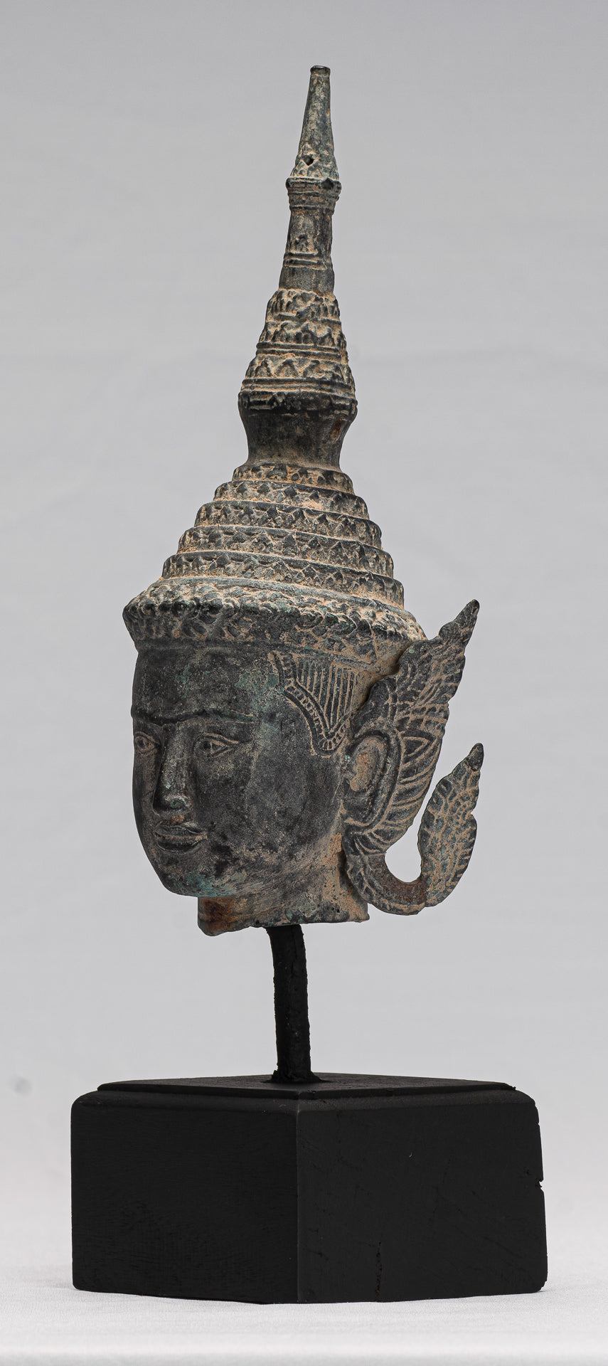 Buda - Estatua de cabeza de bronce de bronce de estilo tailandés de tailandés de antigüedades - 32 cm/13 "