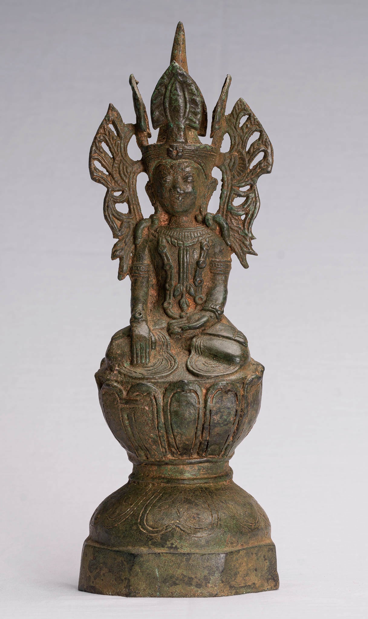 Buddha Statue - Antique Burmese Style Bronze Shan Enlightenment Seated Buddha Statue - 35cm/14"