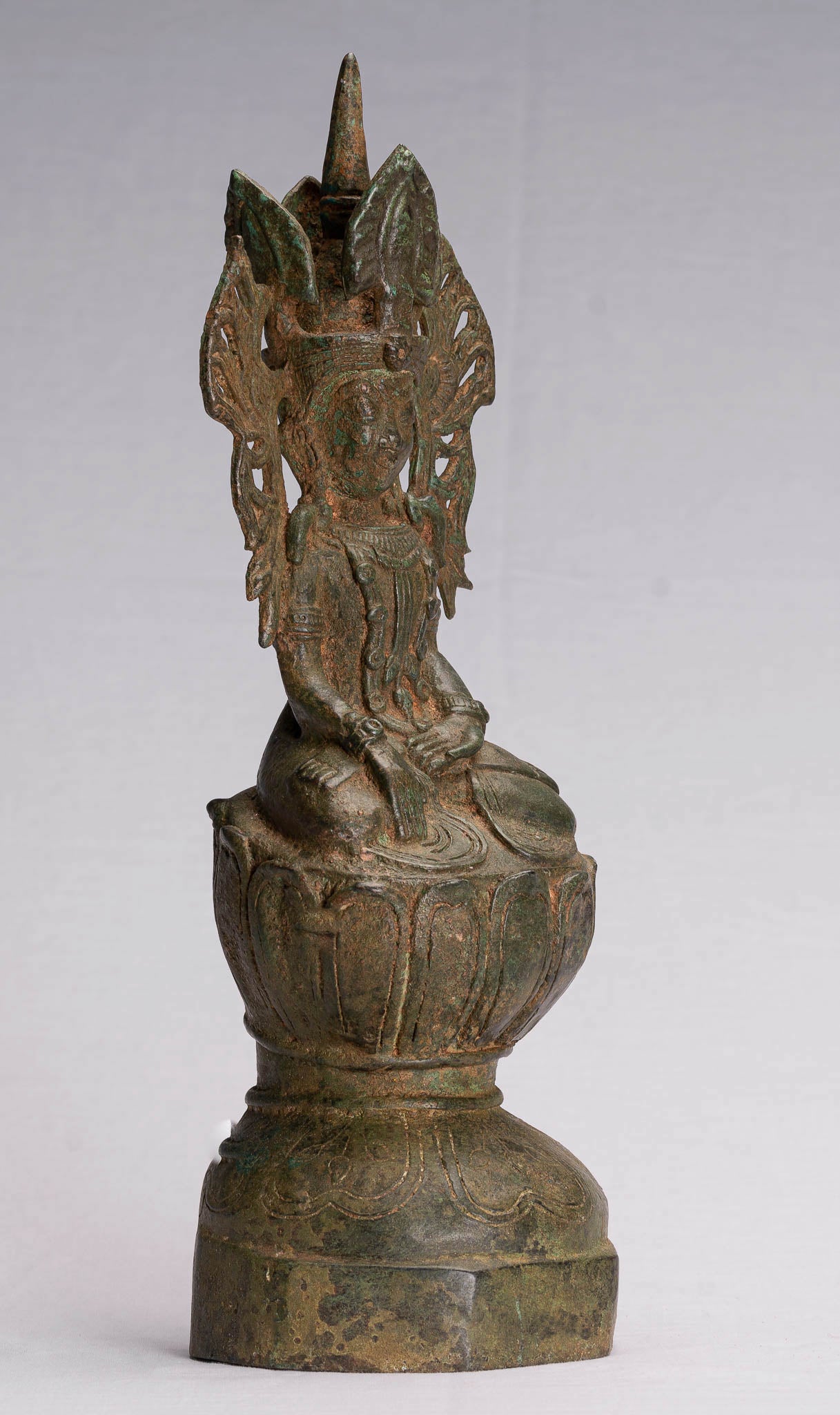 Buddha Statue - Antique Burmese Style Bronze Shan Enlightenment Seated Buddha Statue - 35cm/14"