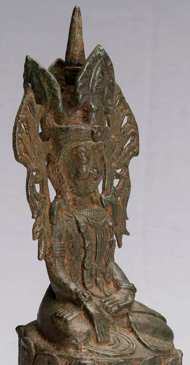 Buddha Statue - Antique Burmese Style Bronze Shan Enlightenment Seated Buddha Statue - 35cm/14"