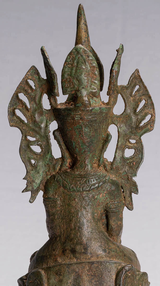 Buddha Statue - Antique Burmese Style Bronze Shan Enlightenment Seated Buddha Statue - 35cm/14"