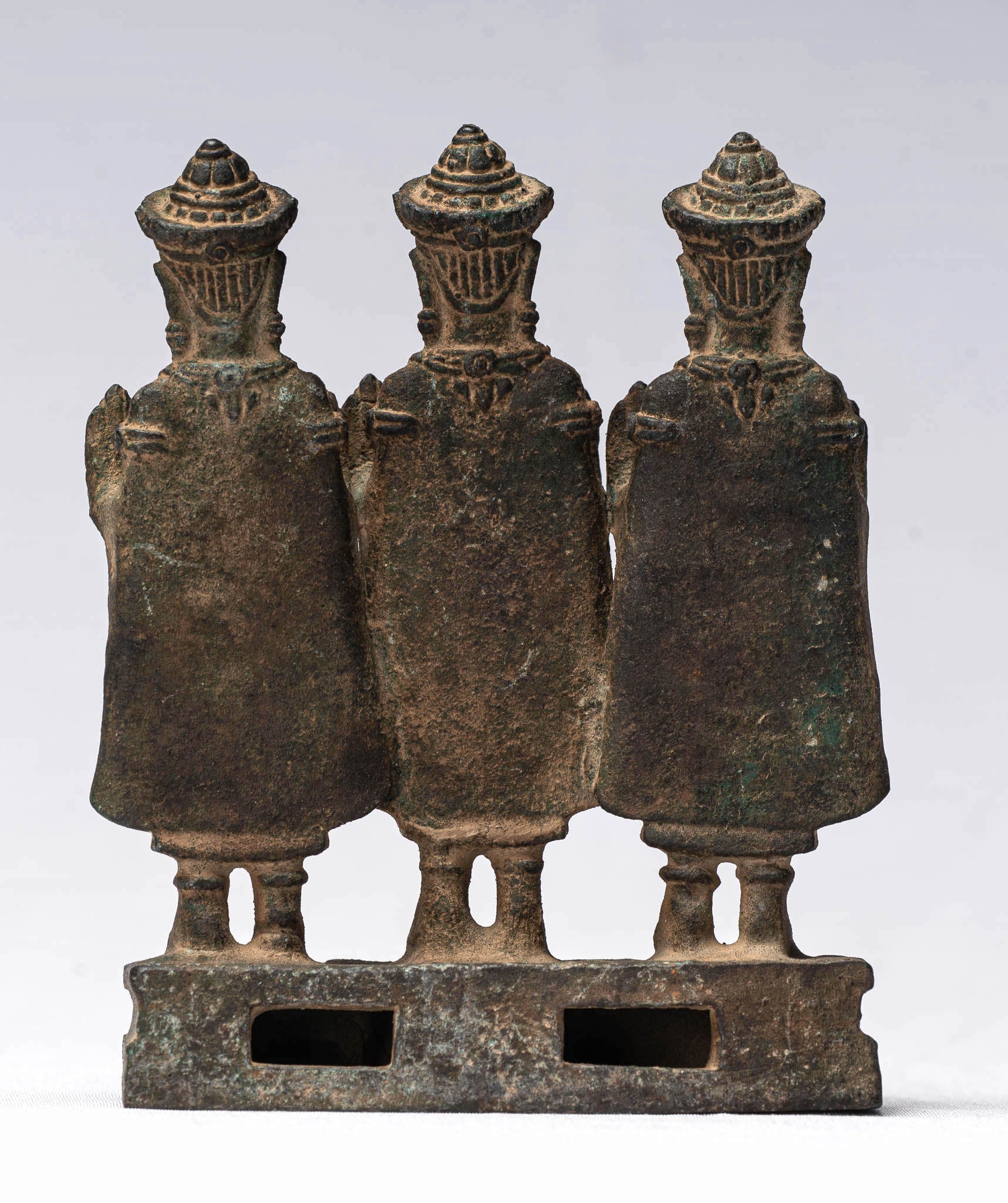 Statue de Bouddha – Triptyque de protection en bronze debout de style khmer antique – 10,5 cm