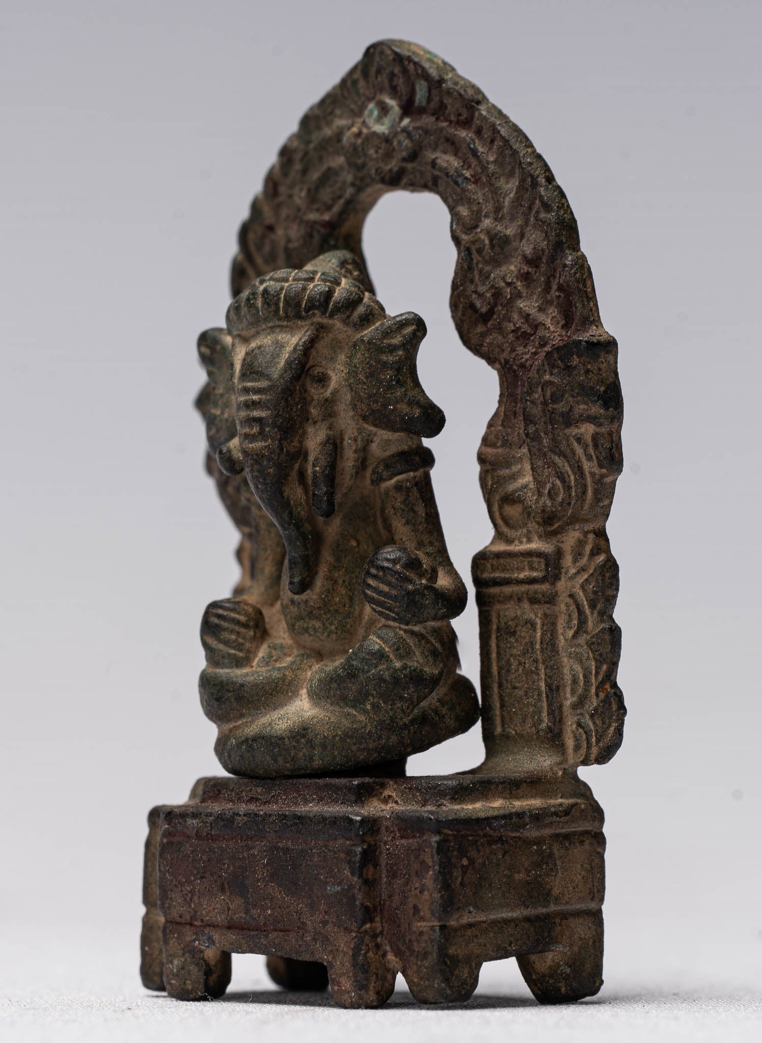 Estatua de Ganesha - Estatua de Ganesha de bronce entronizado de estilo antiguo de bronce - 6.5cm/3 "
