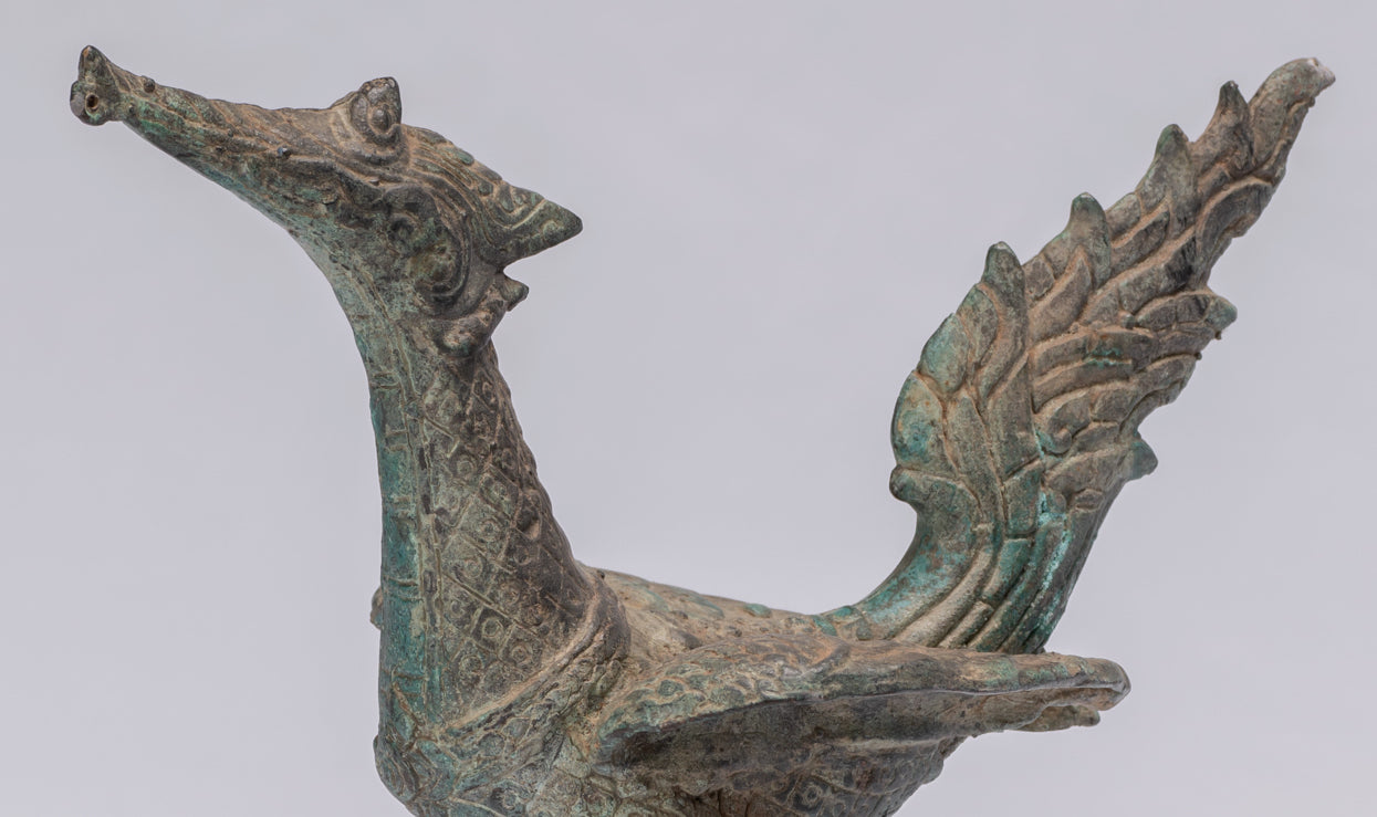 Antique Thai Thai Standing Bronze Mythical Bird/Goose/Peacock - 24 cm/10 "di altezza