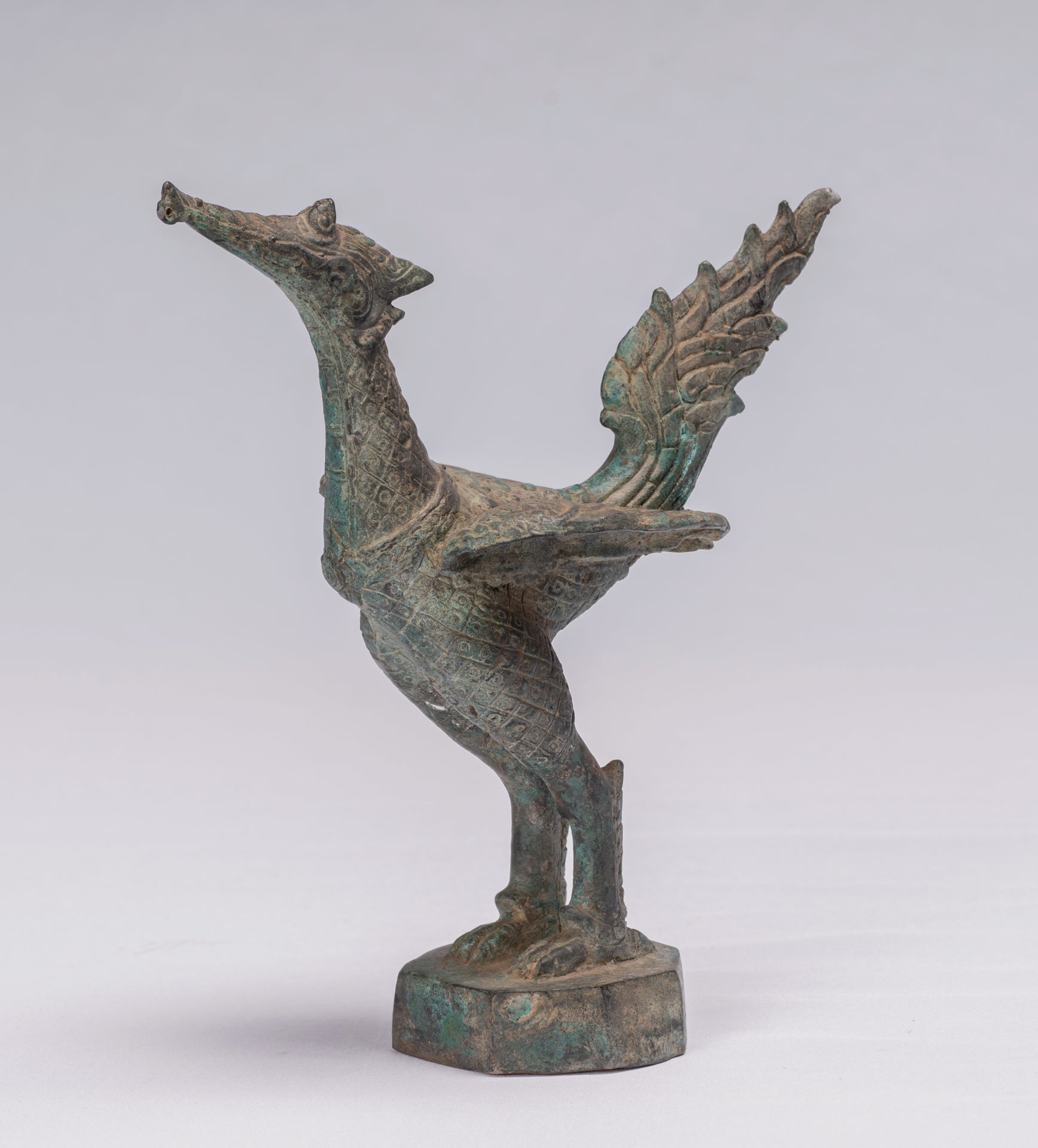 Antique Thai Thai Standing Bronze Mythical Bird/Goose/Peacock - 24 cm/10 "di altezza
