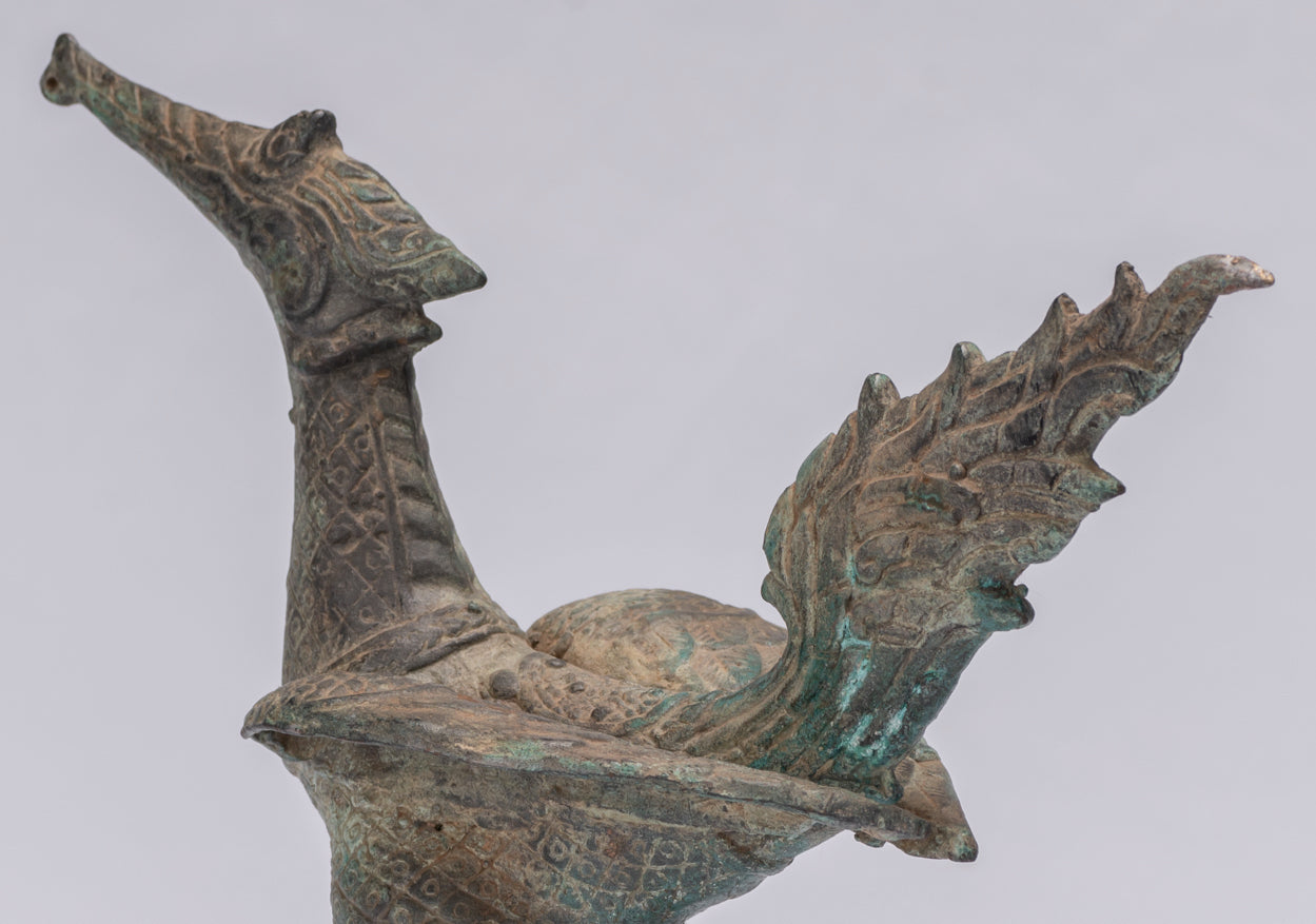 Antique Thai Thai Standing Bronze Mythical Bird/Goose/Peacock - 24 cm/10 "di altezza