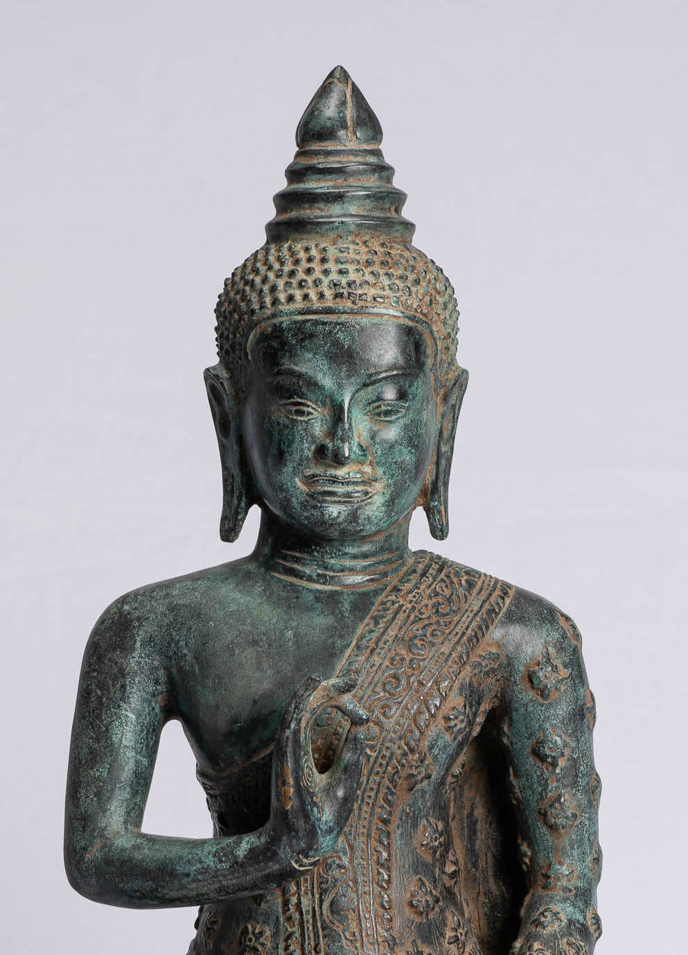 Buddha-Statue – Buddha – sitzender Bronze-Buddha-Statue im antiken Khmer-Stil, der Mudra lehrt – 45 cm